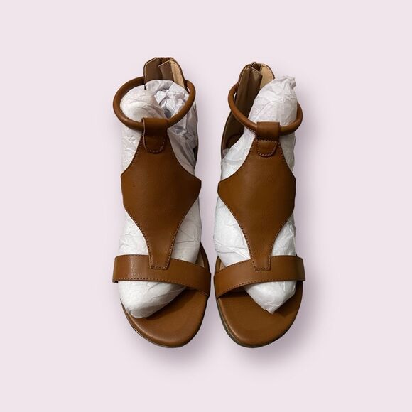 Shoes - Brown Open Toe Sandals Zip Back